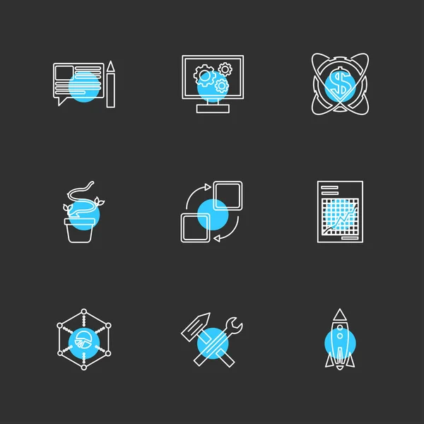 Diferentes Ícones Aplicativos Vetor Plano Minimalista Fundo Preto —  Vetores de Stock