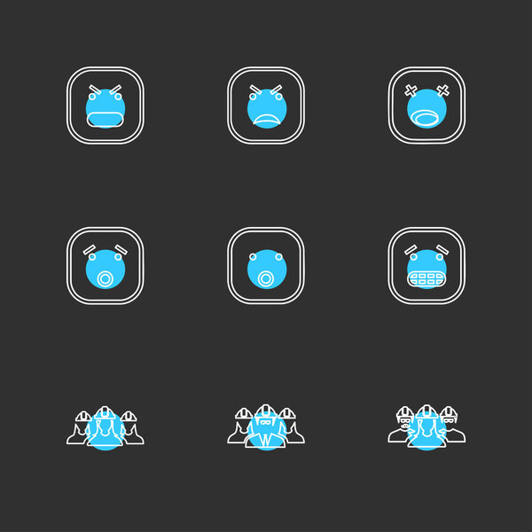 set of minimalistic flat vector app icons with colorful circles on black background