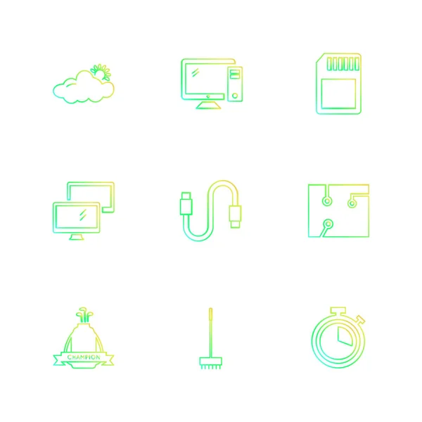 Verschillende Minimalistische Platte Vector App Pictogrammen Witte Achtergrond — Stockvector