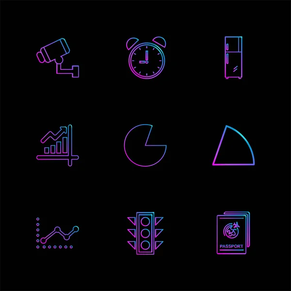 Conjunto Iconos Aplicaciones Vectores Planos Minimalistas Sobre Fondo Negro — Vector de stock