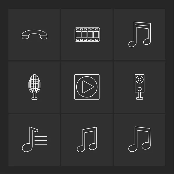 Conjunto Iconos Aplicaciones Vectores Planos Minimalistas Sobre Fondo Negro — Archivo Imágenes Vectoriales