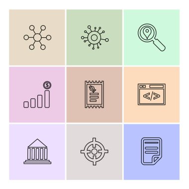 Renkli arka plan üzerinde farklı minimalist düz vektör app simgeleri