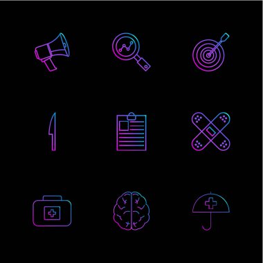 siyah arka plan üzerine minimalist düz vektör app simge kümesi