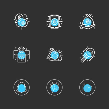 farklı minimalist düz vektör app simgeler siyah arka plan üzerine