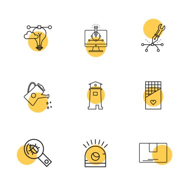 Beyaz arka plan üzerinde farklı minimalist düz vektör app simgeleri