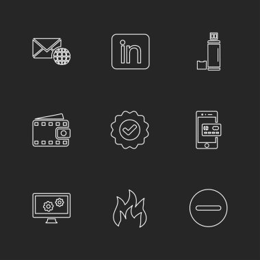 siyah arka plan üzerine minimalist düz vektör app simge kümesi