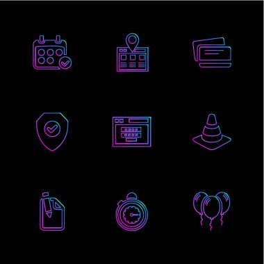 siyah arka plan üzerine minimalist düz vektör app simge kümesi