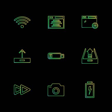 farklı minimalist düz vektör app simgeler siyah arka plan üzerine