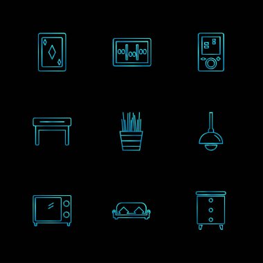 siyah arka plan üzerine minimalist düz vektör app simge kümesi