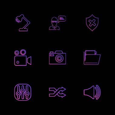 siyah arka plan, rasgele koymak basit düz app simgeleri ve logotypes, vektör çizim