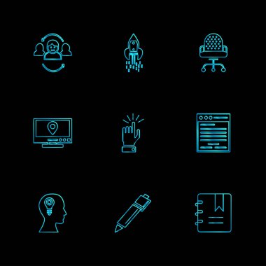 siyah arka plan üzerine minimalist düz vektör app simge kümesi