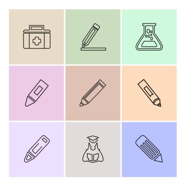 Renkli arka plan üzerinde farklı minimalist düz vektör app simgeleri