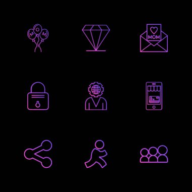 siyah arka plan üzerine minimalist düz vektör app simge kümesi