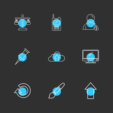 minimalist düz vektör app simgeler siyah arka plan üzerinde renkli daireler ile