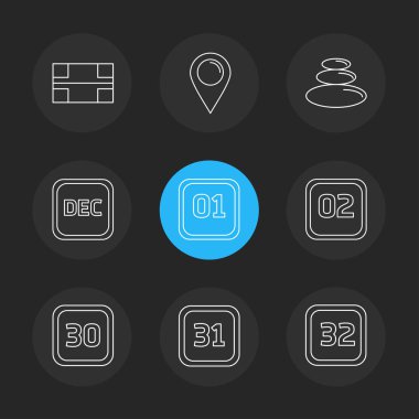 dijital sanat, siyah arka plan ve basit düz app simgeler, vektör çizim set