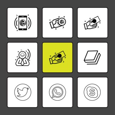 farklı minimalist düz vektör app simgeler siyah arka plan üzerine