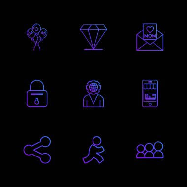 siyah arka plan, rasgele rozetleri ayarla basit düz app simgelerin vektör çizim