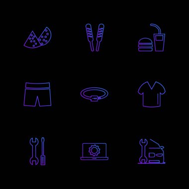 farklı minimalist düz vektör app simgeler siyah arka plan üzerine