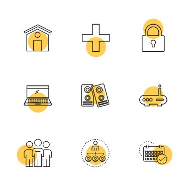 Beyaz arka plan üzerinde farklı minimalist düz vektör app simgeleri