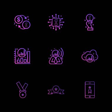 farklı minimalist düz vektör app simgeler siyah arka plan üzerine