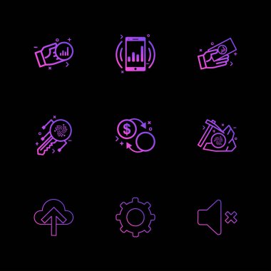 siyah arka plan üzerine minimalist düz vektör app simge kümesi
