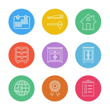 Beyaz arka plan üzerinde farklı minimalist düz vektör app simgeleri