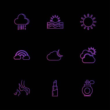siyah arka plan üzerine minimalist düz vektör app simge kümesi