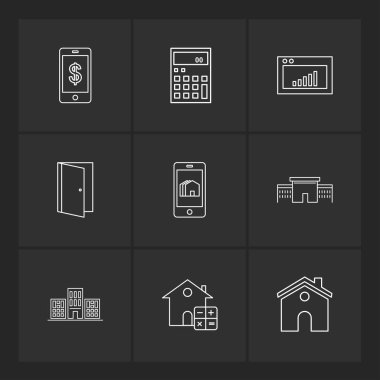 farklı minimalist düz vektör app simgeler siyah arka plan üzerine