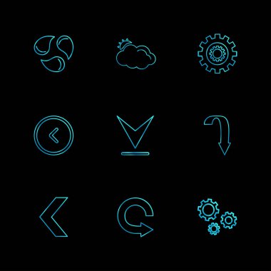 siyah arka plan üzerine minimalist düz vektör app simge kümesi