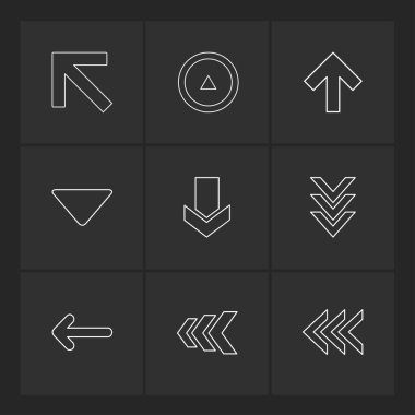 siyah arka plan üzerine minimalist düz vektör app simge kümesi