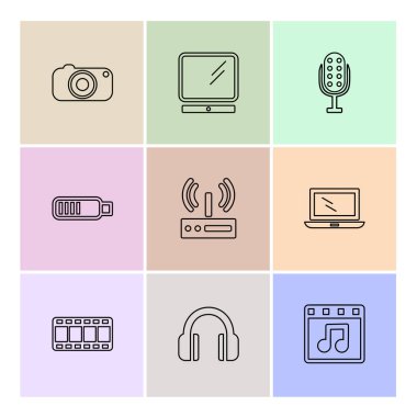 Beyaz arka plan üzerinde farklı minimalist düz vektör app simgeleri