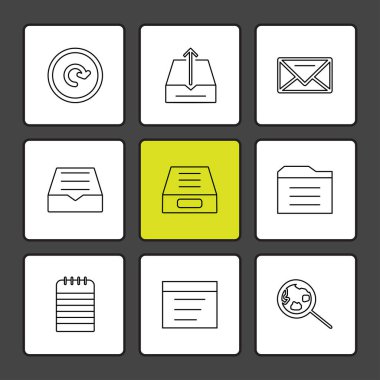 siyah arka plan üzerine minimalist düz vektör app simge kümesi