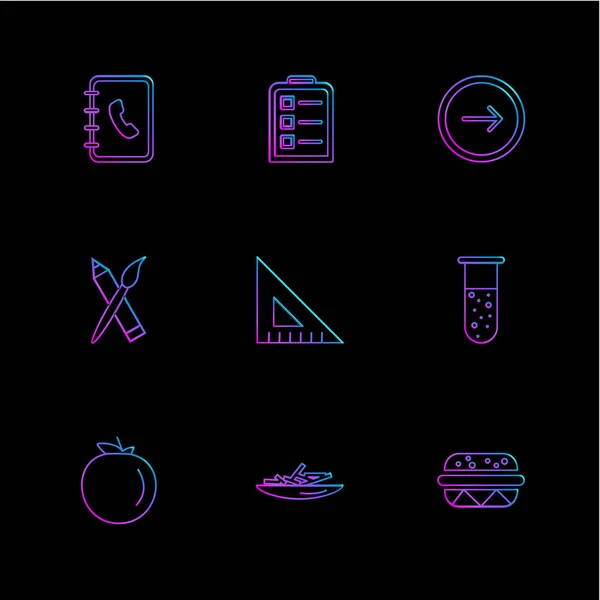 Conjunto Iconos Aplicaciones Vectores Planos Minimalistas Sobre Fondo Negro — Vector de stock