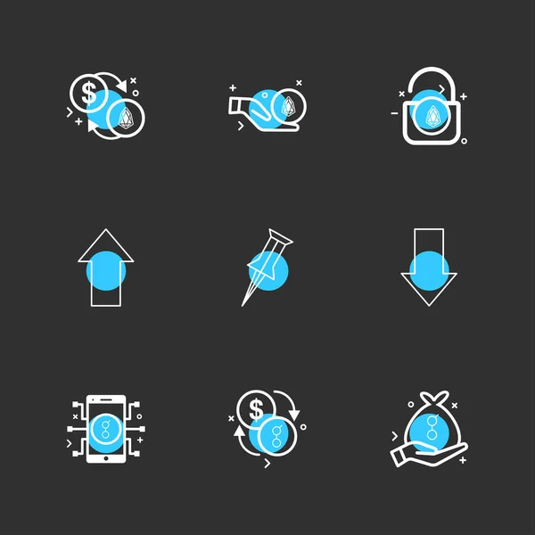 Diferentes Ícones Aplicativos Vetor Plano Minimalista Fundo Preto — Vetor de Stock