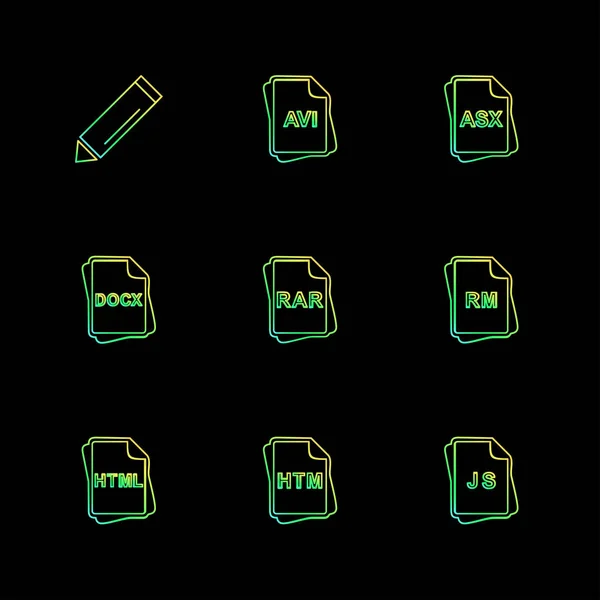 Olika Minimalistisk Platt Vector Appikoner Svart Bakgrund — Stock vektor