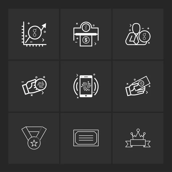 Different Minimalistic Flat Vector App Icons Black Background — Stock Vector