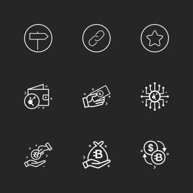 farklı minimalist düz vektör app simgeler siyah arka plan üzerine