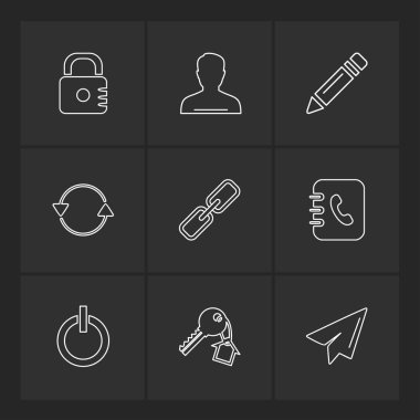 farklı minimalist düz vektör app simgeler siyah arka plan üzerine
