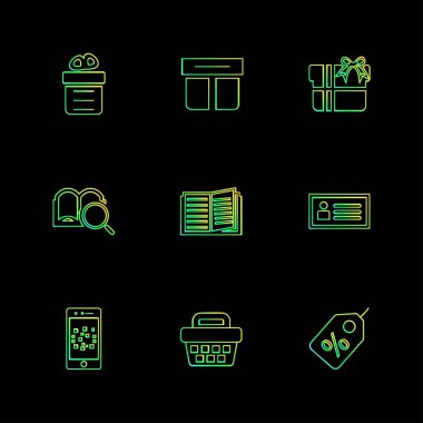 siyah arka plan üzerine minimalist düz vektör app simge kümesi