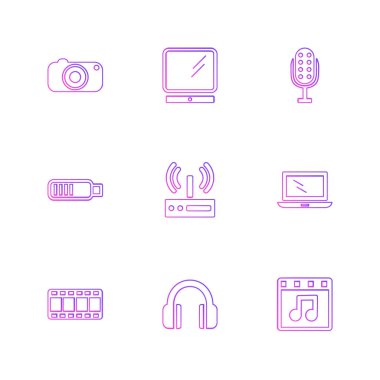 Beyaz arka plan üzerinde farklı minimalist düz vektör app simgeleri