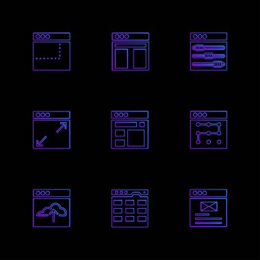 siyah arka plan üzerine minimalist düz vektör app simge kümesi