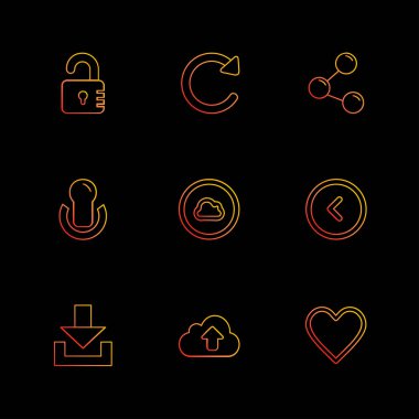 siyah arka plan üzerine minimalist düz vektör app simge kümesi