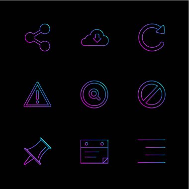 siyah arka plan üzerine minimalist düz vektör app simge kümesi