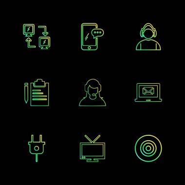 siyah arka plan üzerine minimalist düz vektör app simge kümesi