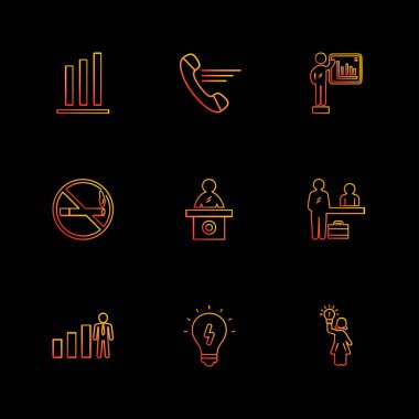 iş simgeler siyah arka plan, basit düz app simgelerin vektör çizim ayarla