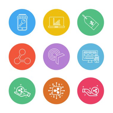 Beyaz arka plan üzerinde farklı minimalist düz vektör app simgeleri