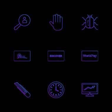 farklı minimalist düz vektör app simgeler siyah arka plan üzerine