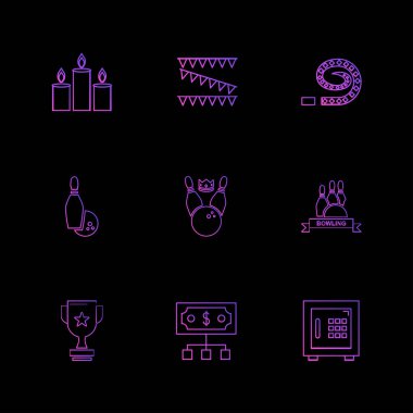 siyah arka plan üzerine minimalist düz vektör app simge kümesi