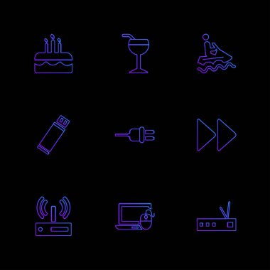 farklı minimalist düz vektör app simgeler siyah arka plan üzerine