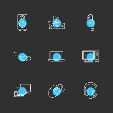 siyah arka plan üzerine minimalist düz vektör app simge kümesi